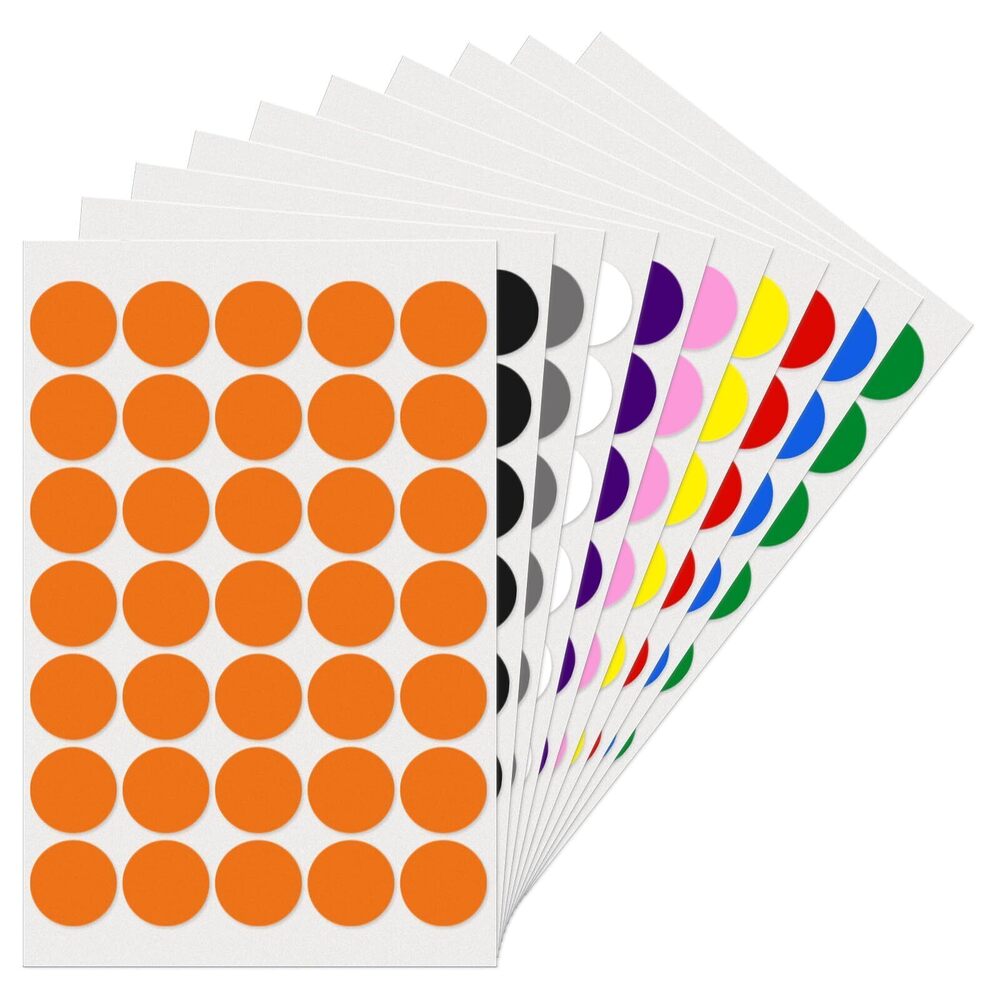 4167 10 Colors Dot Stickers 1" Round Labels Circle Color Coding Decals